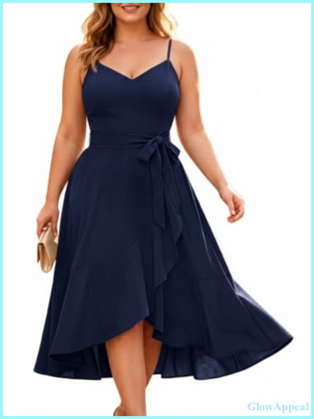 Plus Size Cocktail Wedding Guest Semi Formal Midi Dress V-Neck High Low Ruffles